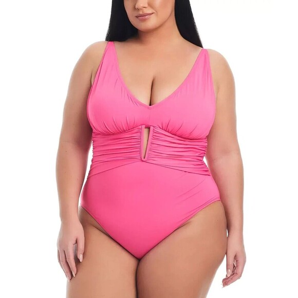 Bleu by Rod Beattie Women's Plus size Molded-Cup One-Piece Swimsuit Hot Pink 22W - Picture 1 of 10